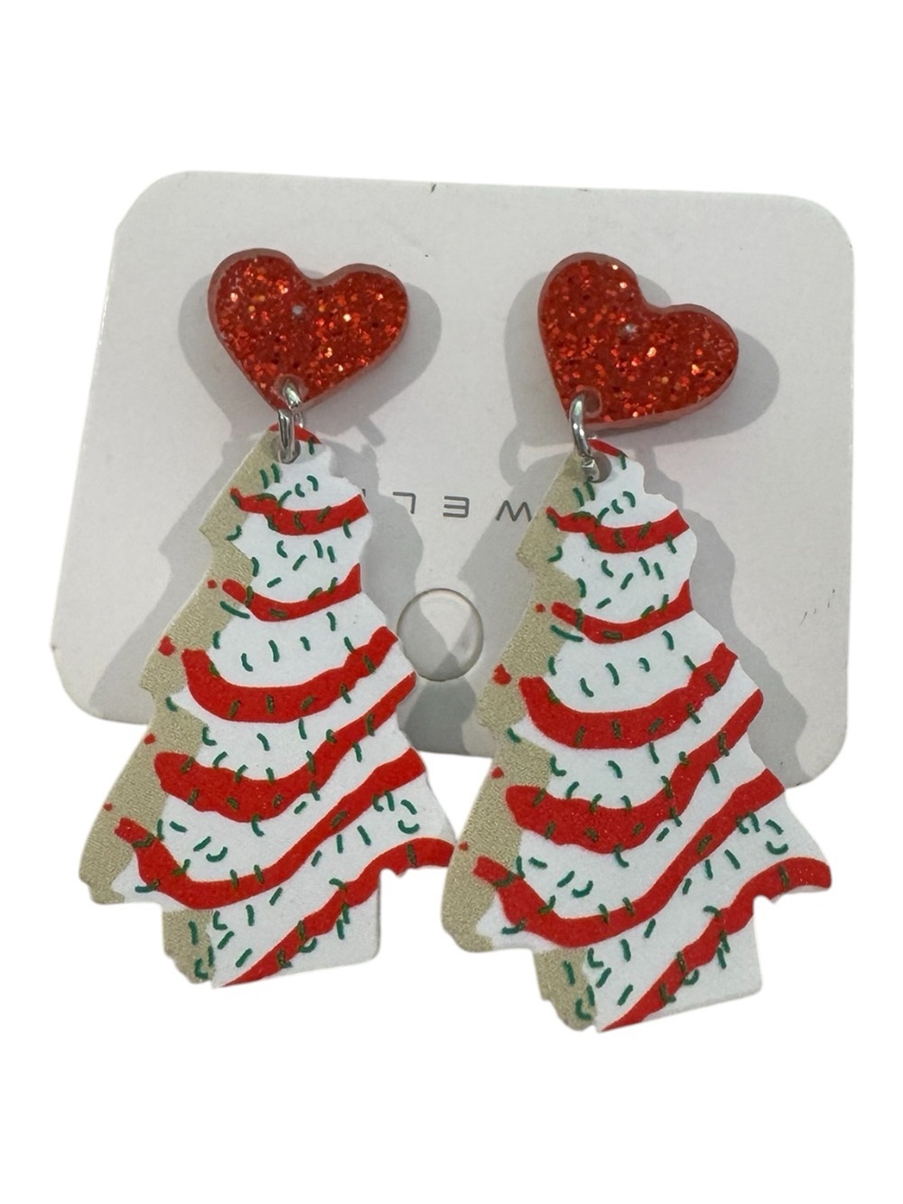 Red Glitter Heart Christmas Tree Drop Earrings